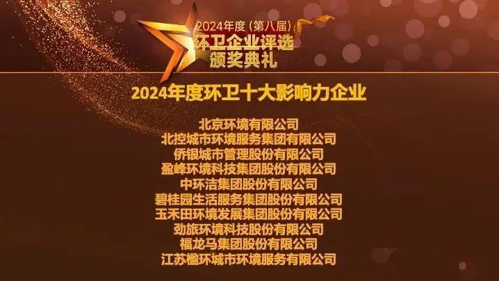 陆续五年登榜丨9001cc金沙以诚为本环境荣膺“2024年度环卫十大影响力企业”